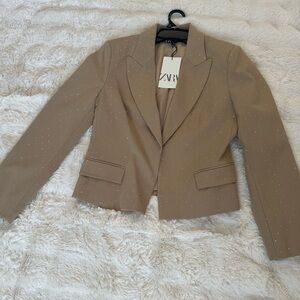 Zara Beige Blazer with Metallic Dots